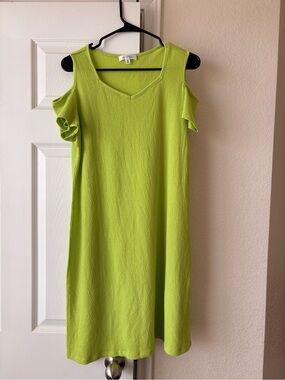 Cold-Shoulder V-Neck Midi Dress in Lime Green